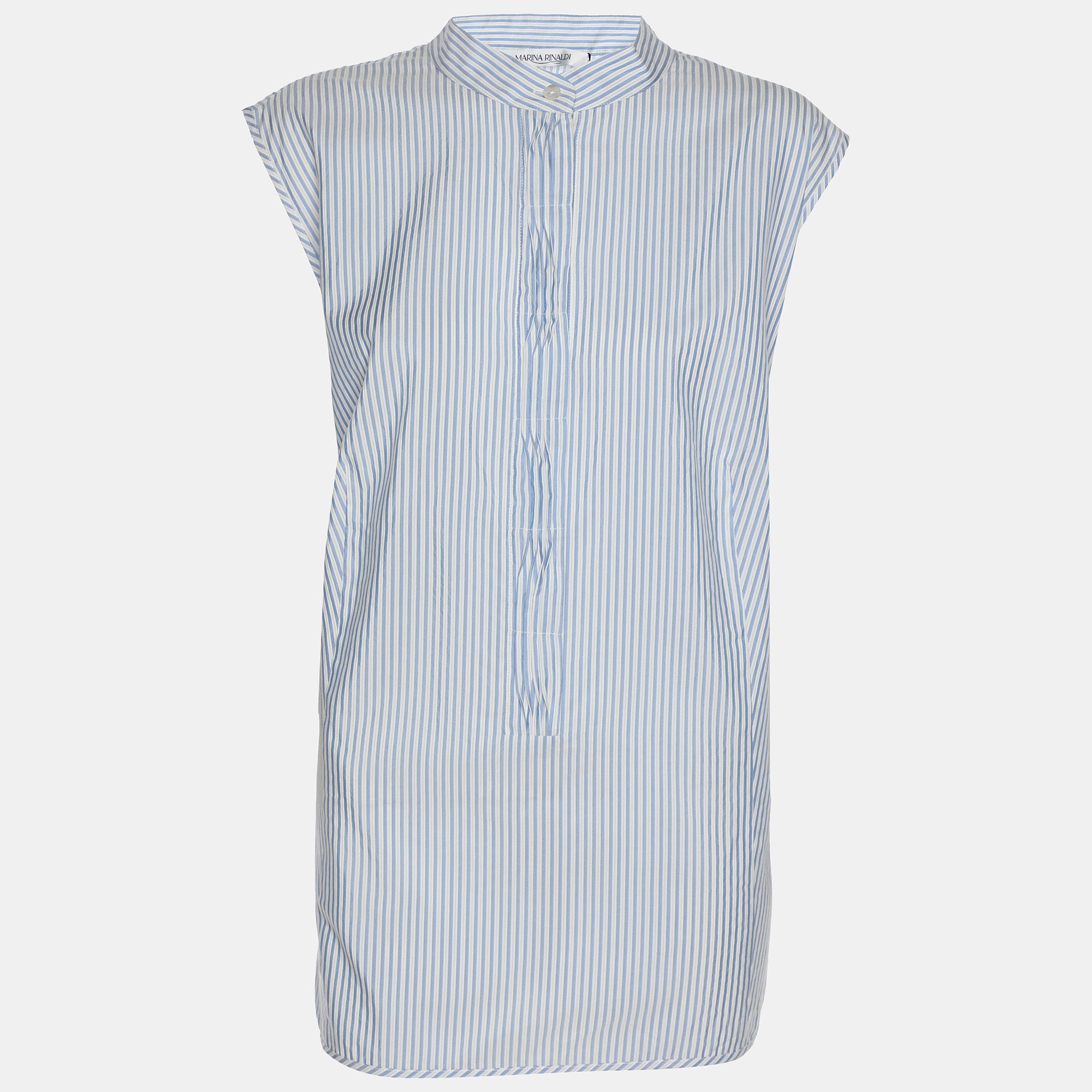 

Marina Rinaldi Топ без рукавов из хлопка и шелка в сине-белую полоску от Марины Ринальди