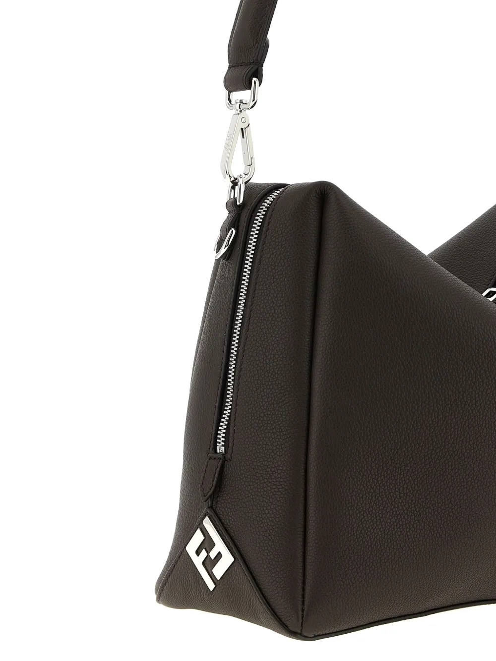 Кожаная сумка через плечо с логотипом FF FENDI, коричневый — фото 3