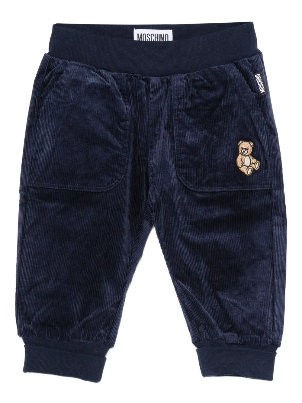 

Вельветовые брюки с вышивкой в виде мишки Moschino Kids, синий