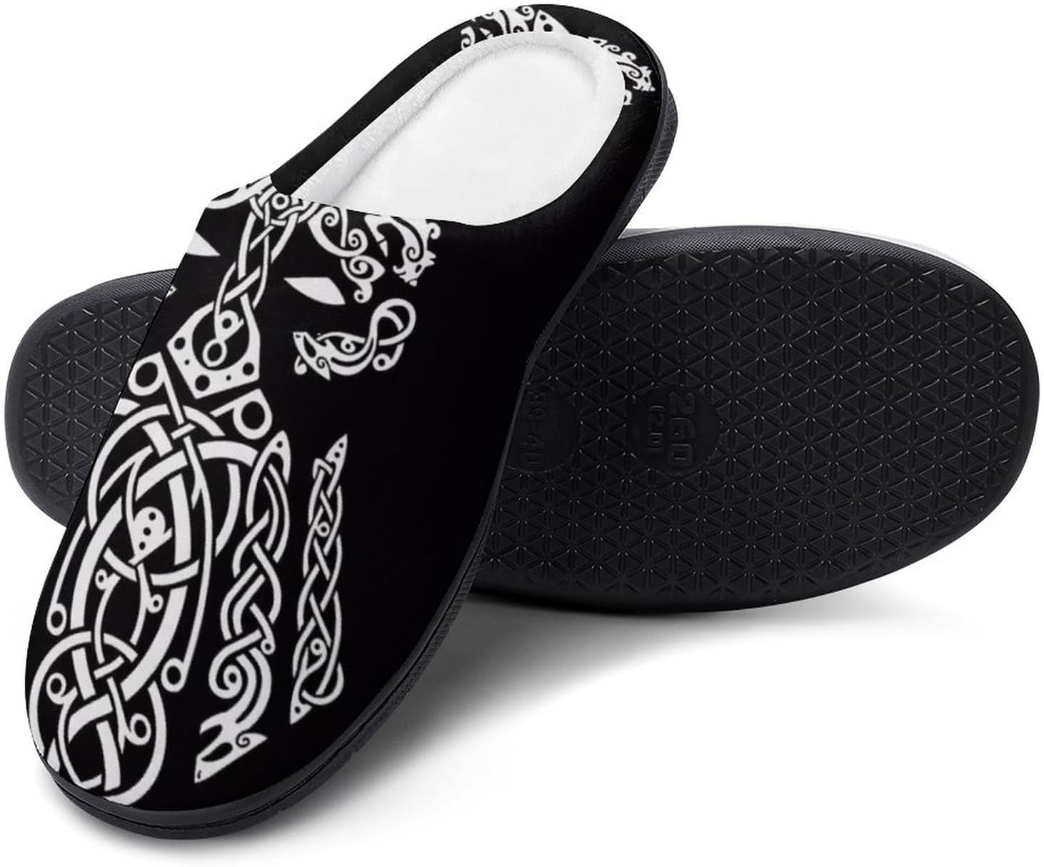 

Мужские зимние тапочки YXHZYHY с закрытым носком для спальни и гостиной, теплые пушистые домашние хлопковые тапочки, нескользящая резиновая подошва, тапочки в стиле викингов, Odin