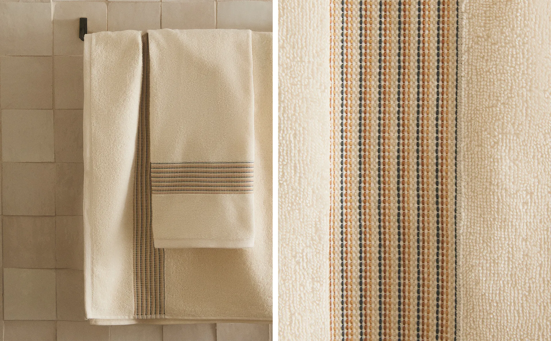 

Полотенце с каймой из цветных ниток Zara Home, цвет Oyster White
