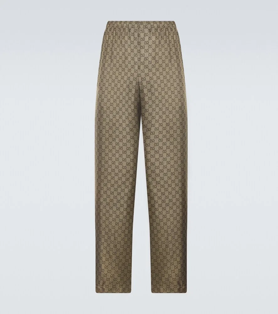 Брюки Gucci Прямые из шелковой саржи, бежевые