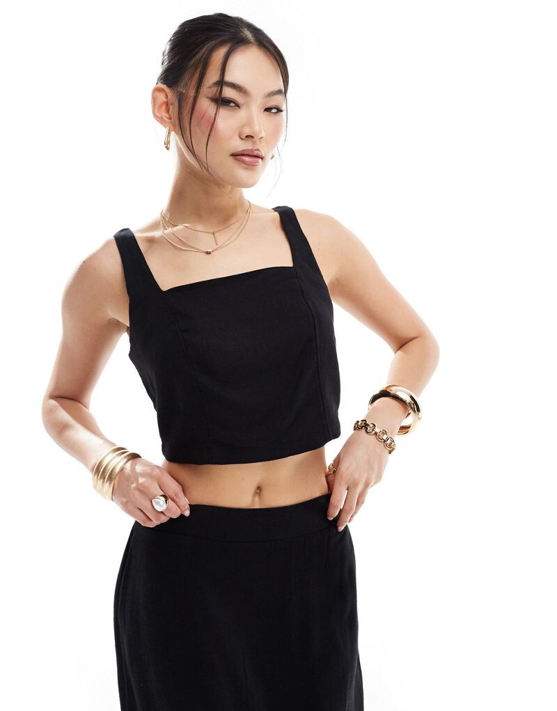 

Черный льняной укороченный топ River Island