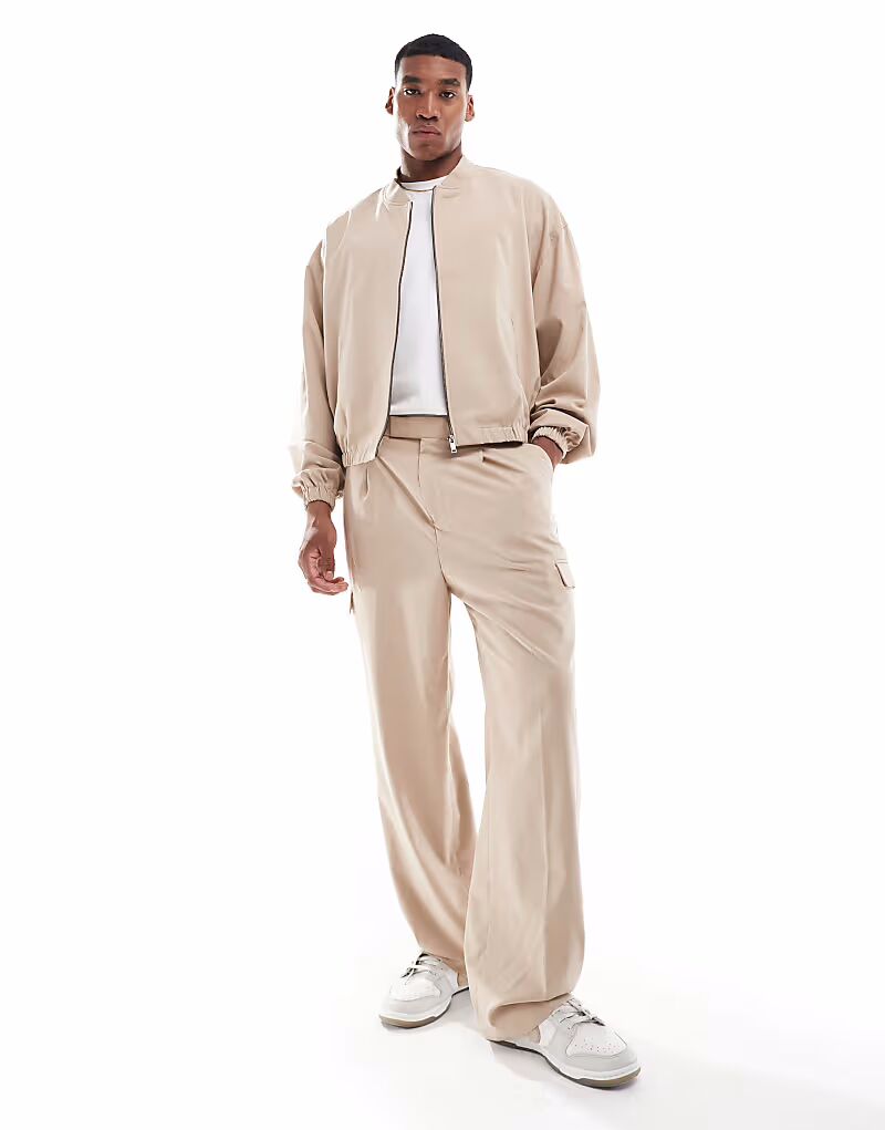 

Широкие элегантные брюки-карго ASOS DESIGN бежевого цвета, комплект