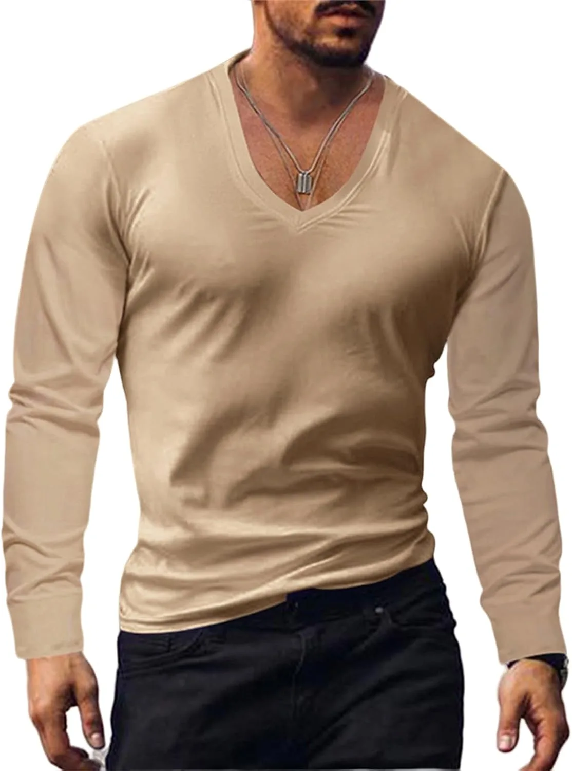 

Мужская футболка с V-образным вырезом и длинным рукавом для спорта и тренировок evzosrz