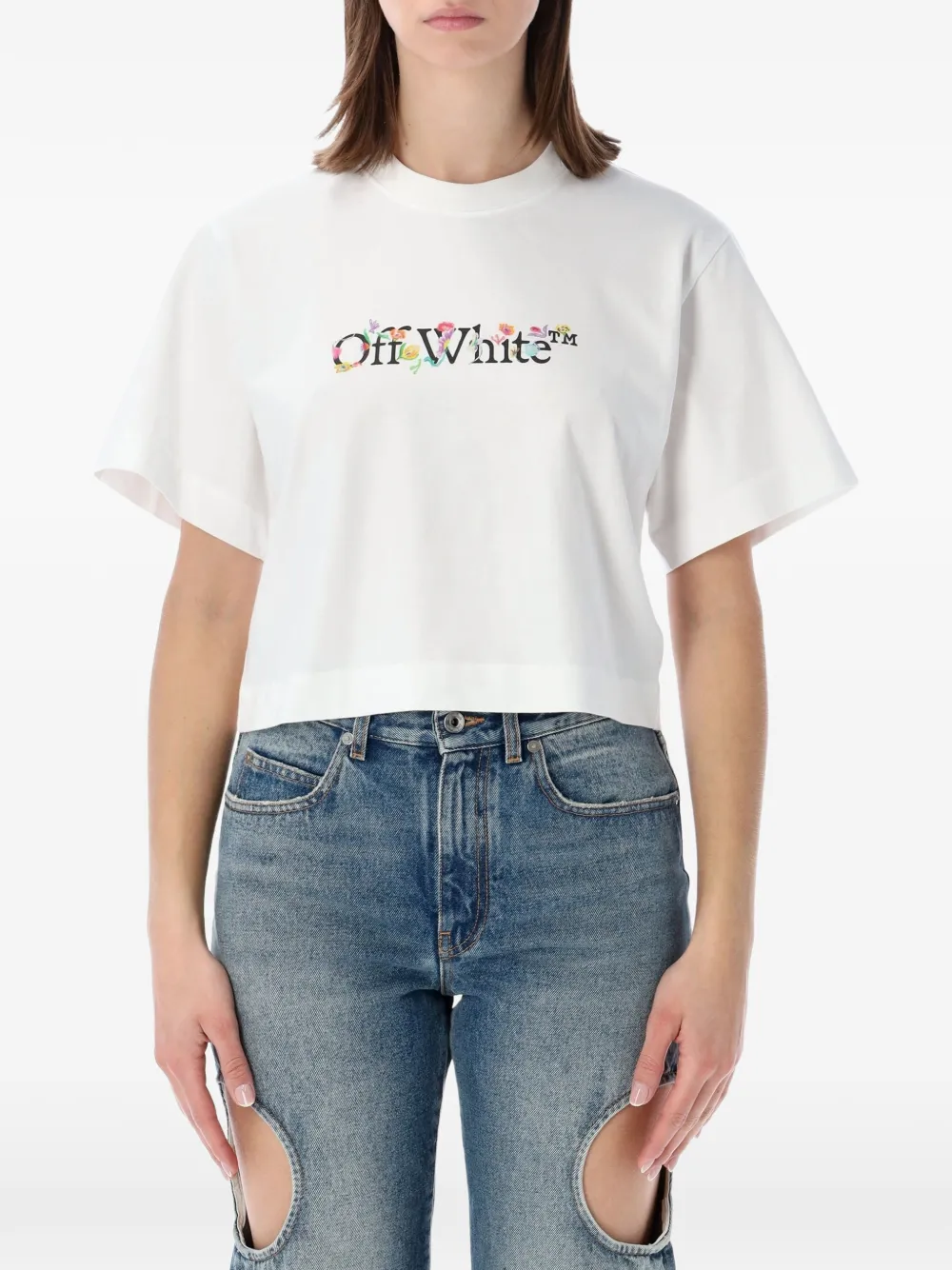 

Укороченная футболка с цветочным принтом Off-White, белый