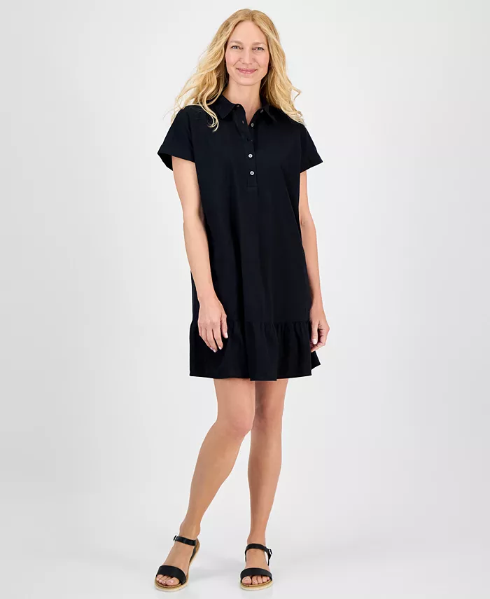 

Женское хлопковое платье-рубашка с короткими рукавами Style & Co, черный
