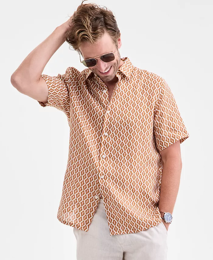 

Мужская короткая рубашка Tonelle с гео-принтом из льна Club Room, белый