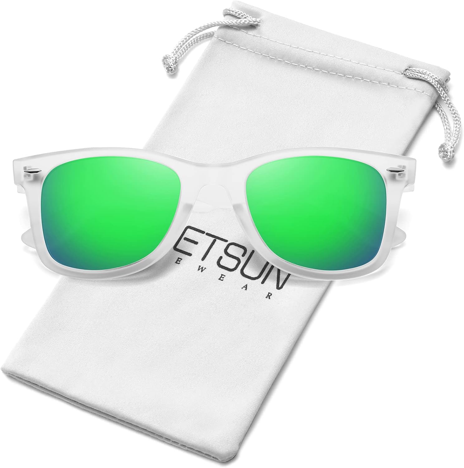 

Поляризованные солнцезащитные очки MEETSUN для женщин и мужчин, классическая ретро-квадратная оправа, очки для вождения, защита от УФ-излучения, Clear Frame Green Mirrored Lens