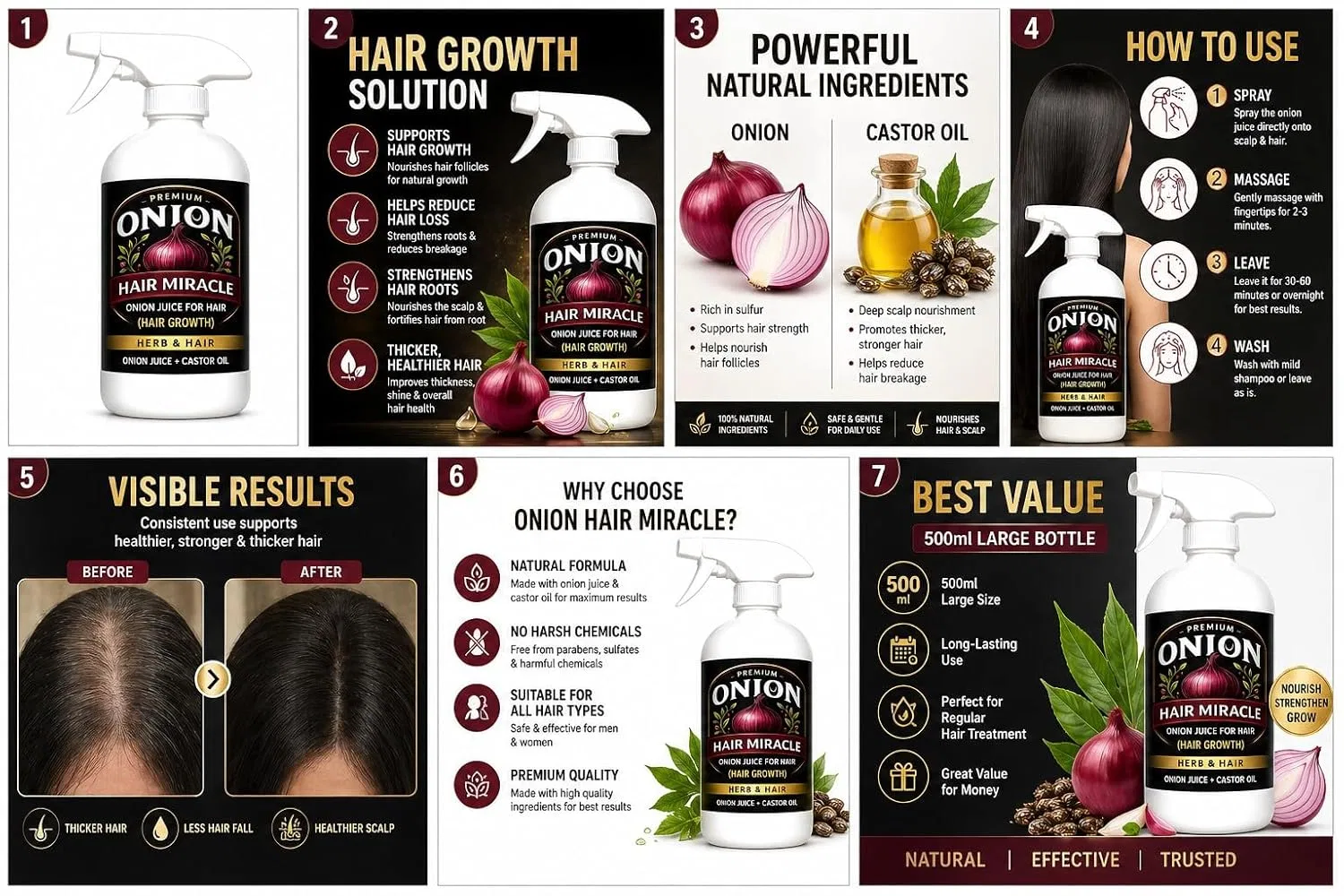 Сок лука и касторовое масло для роста волос, 500 мл Onion Hair Miracle — фото 2