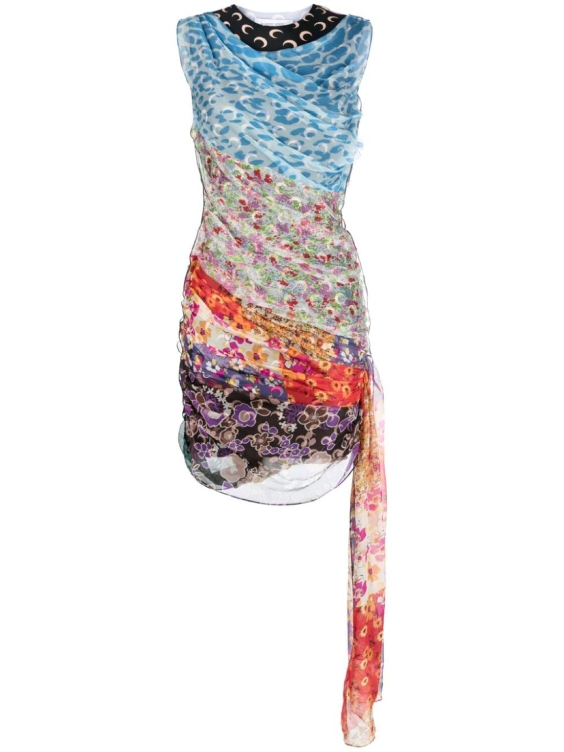 

Marine Serre шелковое платье мини Regenerated Scarves, синий