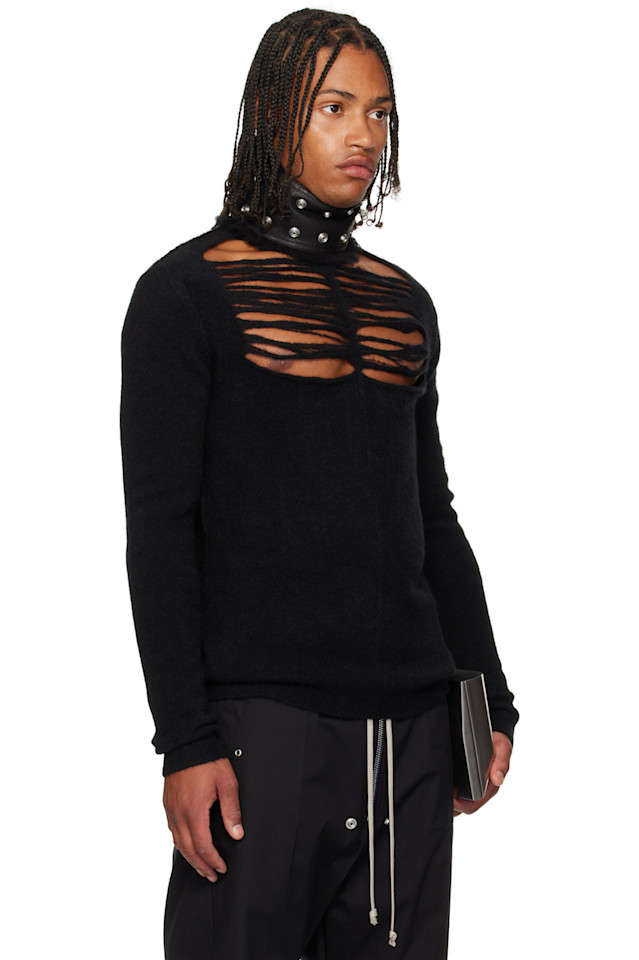 Вязаный свитер Concordians ls в клетку Rick Owens, черный — фото 2