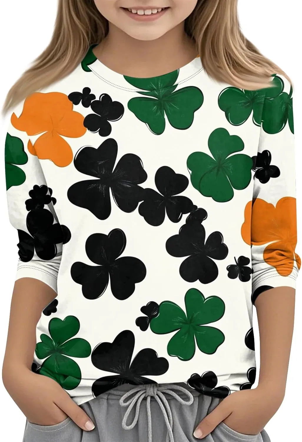Футболка оверсайз с принтом St. Patrick's Day, 3/4 рукав, оранжевый