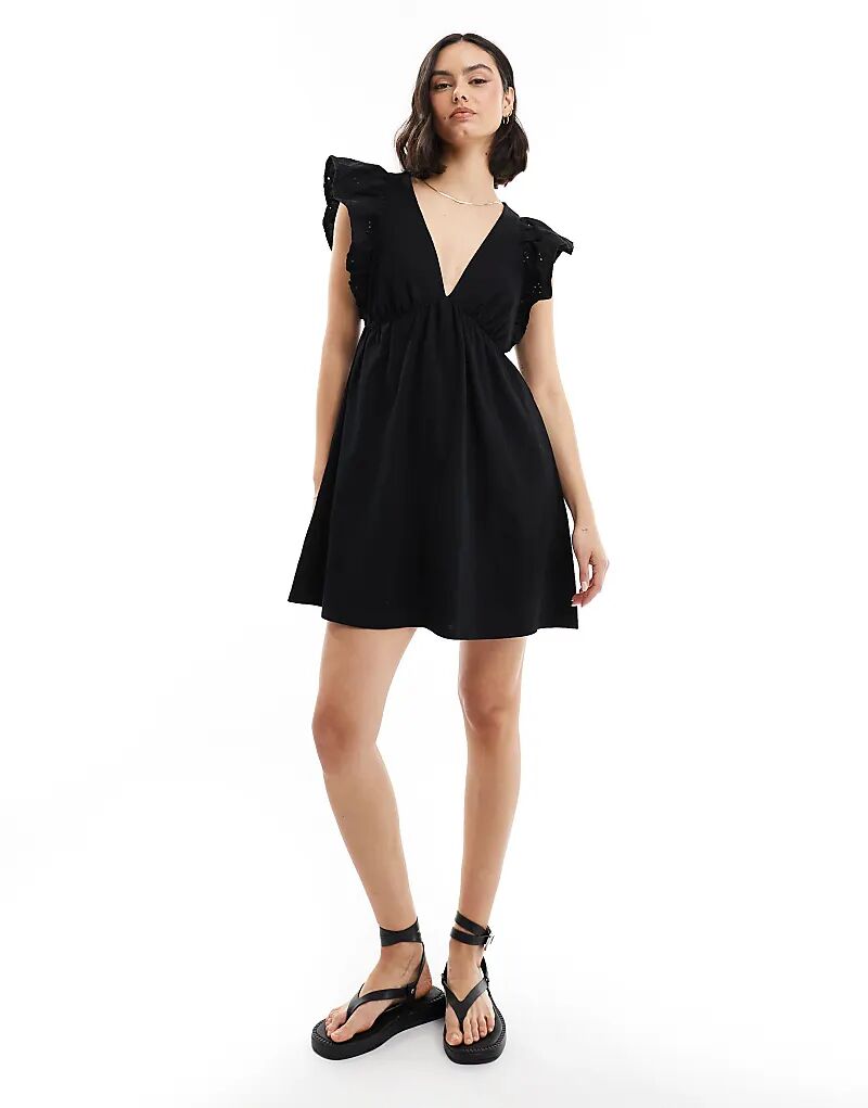 

Мини-платье-халат с рукавами-шортами черного цвета Miss Selfridge