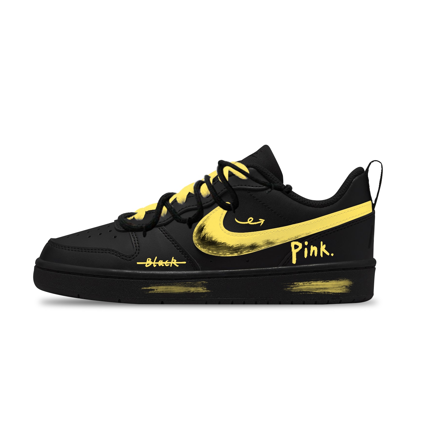 

Nike Court Borough Yellow P Color Block Абразивостойкие Дышащие Низкие Детские Скейтбординг Кроссовки Black Yellow