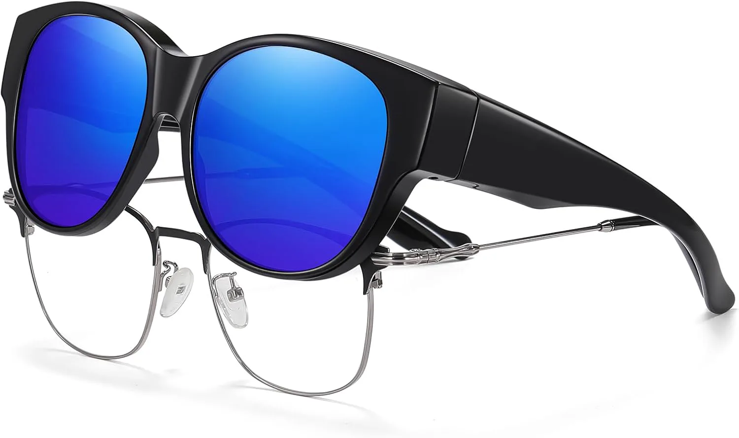 

Солнцезащитные очки HAOLOTA Fit Over Glasses для женщин, поляризованные, модные, в форме «кошачьих глаз», с защитой от УФ-излучения, L Size A16 Black/Dark Blue