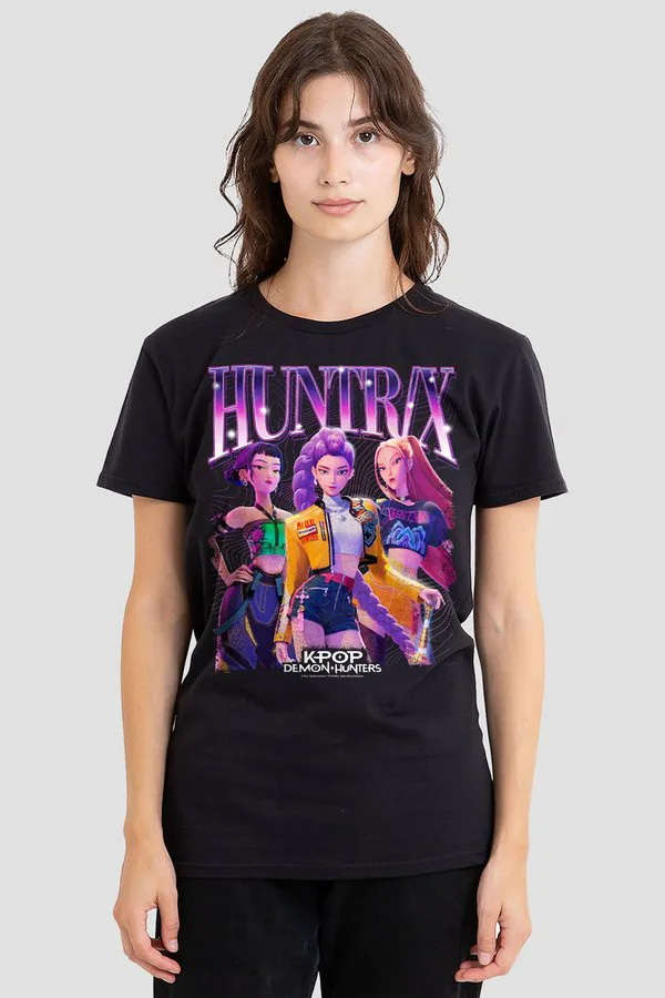 

Футболка с бутлег-принтом k-pop demon hunters huntrix Netflix, Black, Черный, Футболка с бутлег-принтом k-pop demon hunters huntrix Netflix, Black