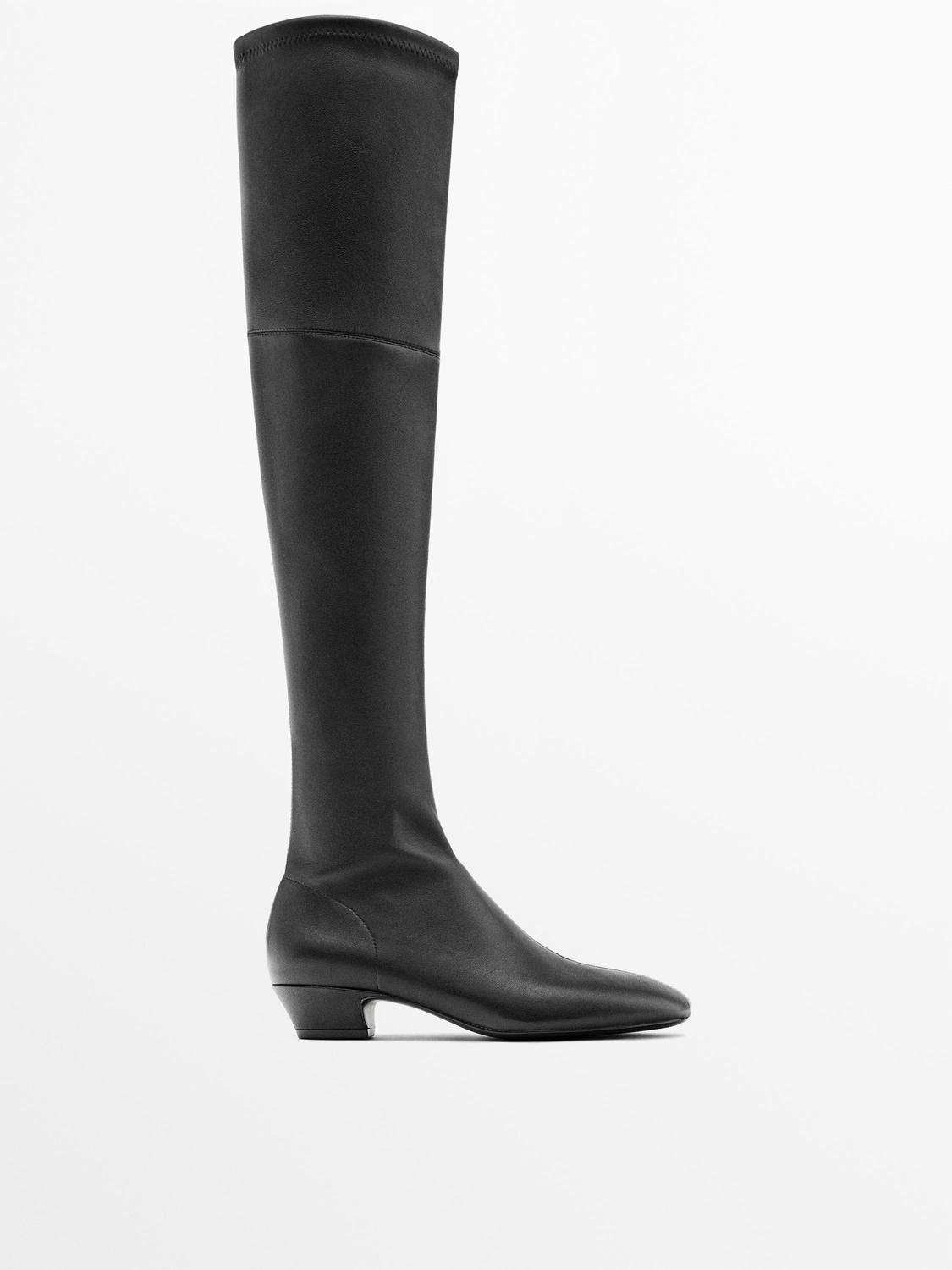 Кожаные ботинки с эластичными голенищами Massimo Dutti, черный