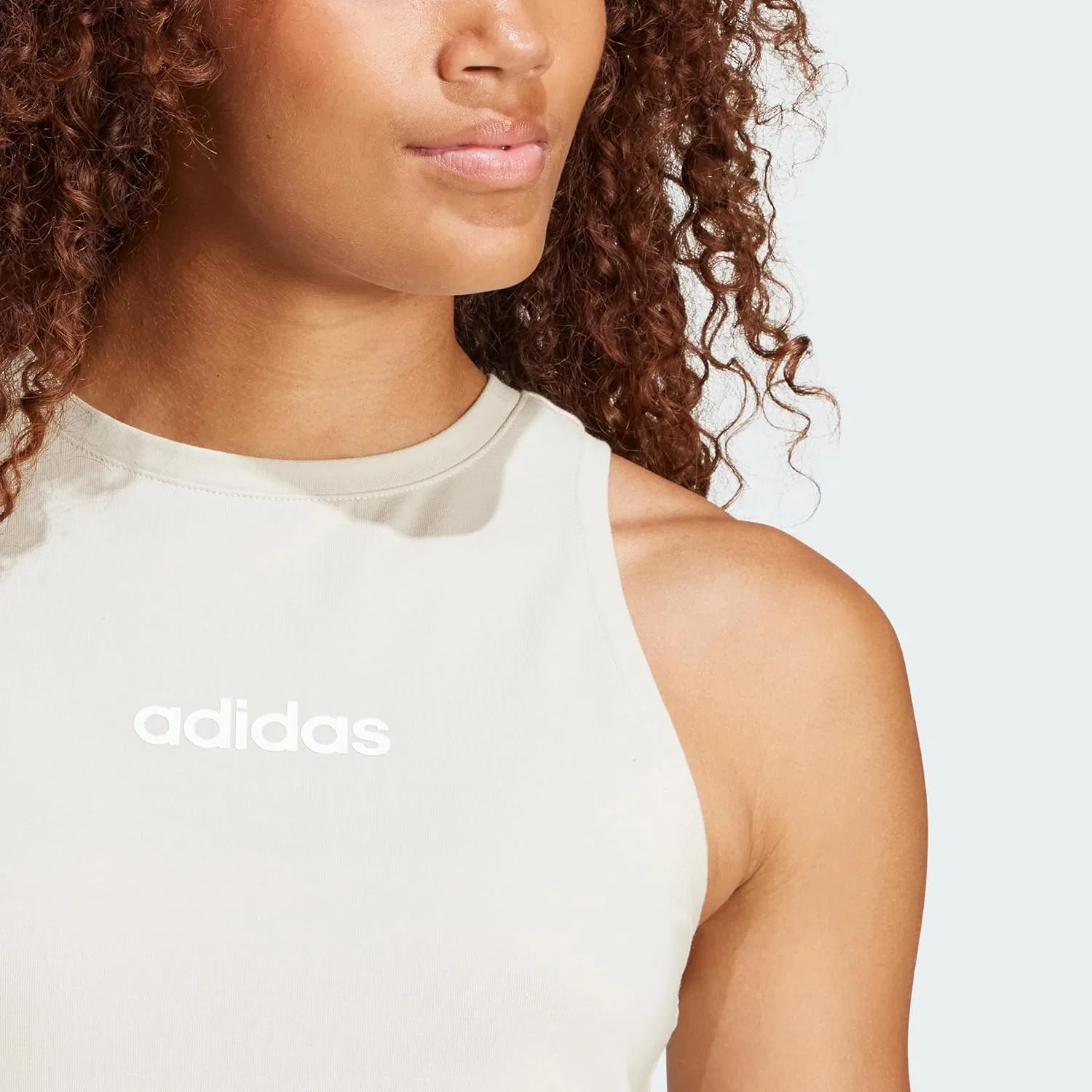 Женский топ-борцовка adidas Essentials Linear Slim Cotton, Wonder Alumina / White — фото 2