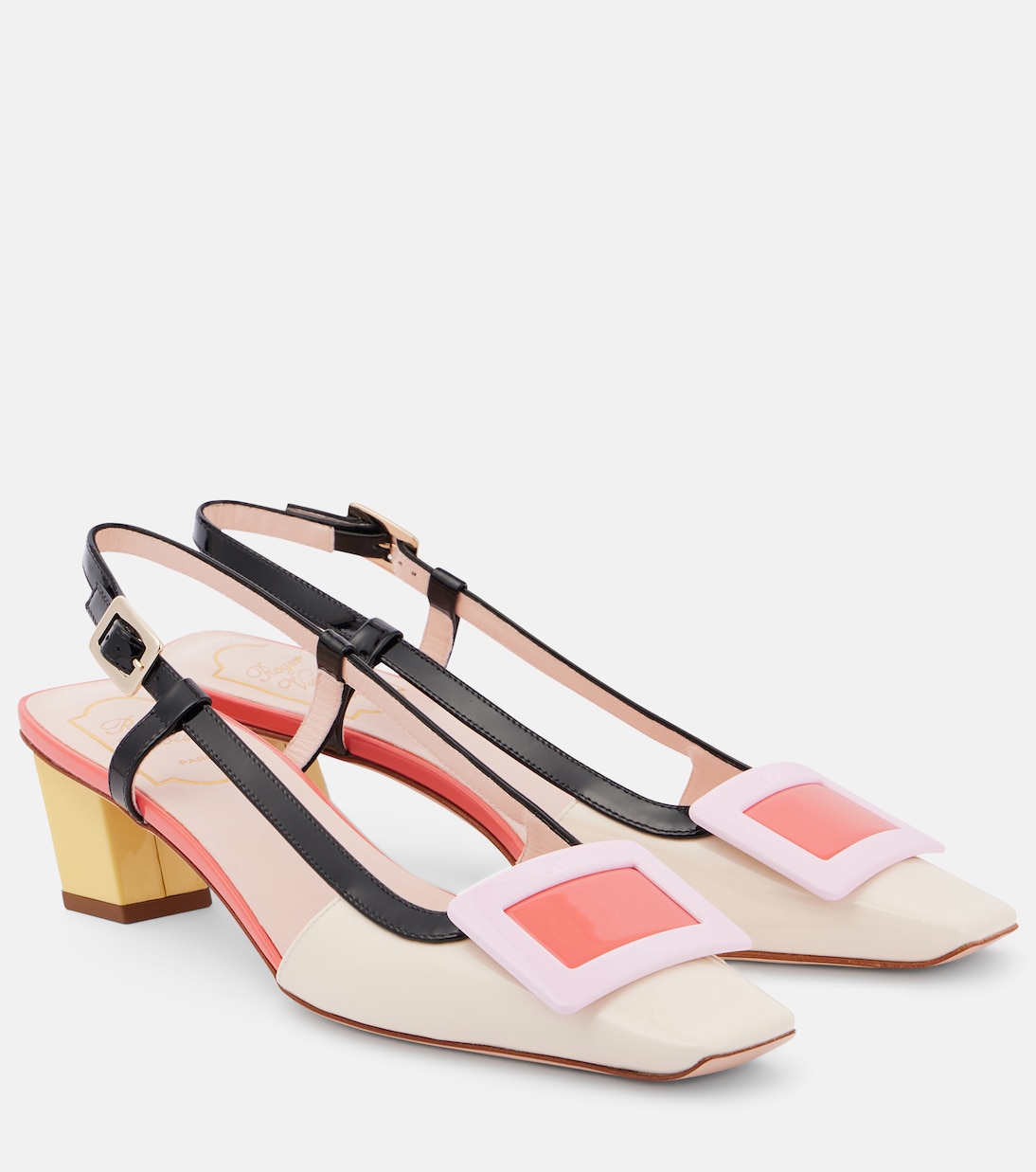Туфли-лодочки Belle Vivier 45 из лакированной кожи с открытой пяткой Roger Vivier, разноцветный