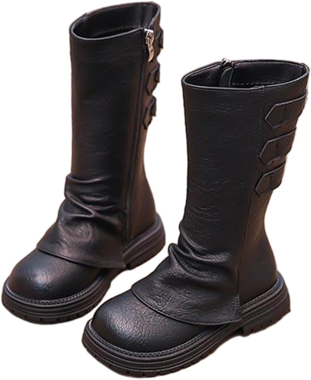 

Классические высокие женские сапоги для верховой езды, средняя голень, боковая молния, задние пряжки, боевые ботинки, модные винтажные туристические ботинки Generic, черный