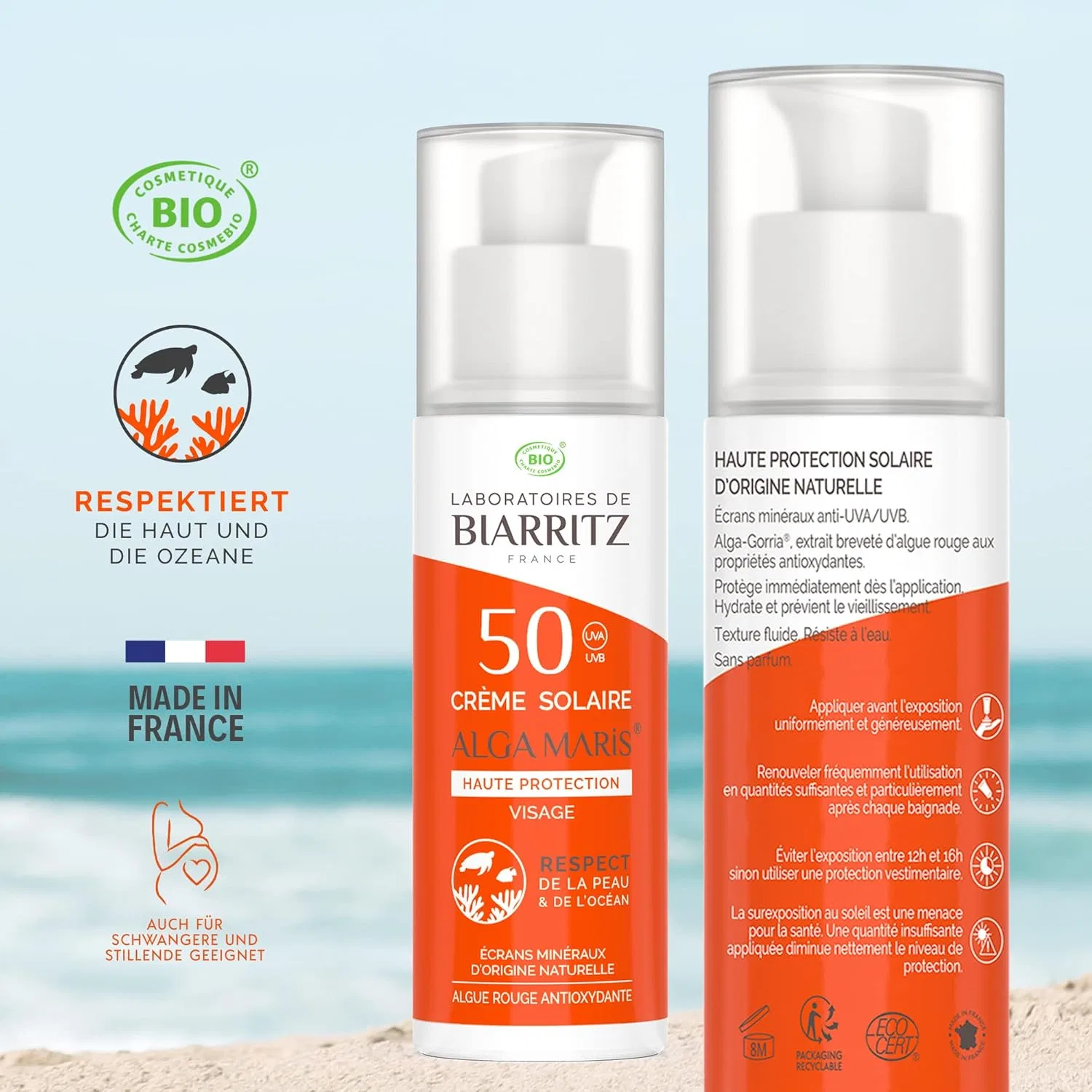 Органический солнцезащитный крем для лица SPF50 «ALGA MARIS» от Laboratoires de Biarritz, 50 мл Laboratoires De Biarritz — фото 2