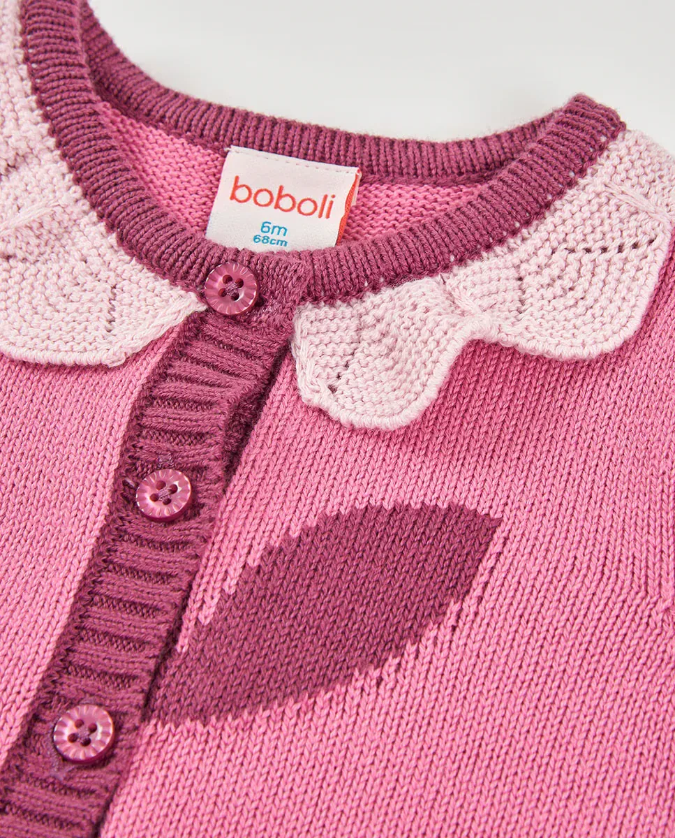 Вязаная куртка для девочки-немовля Boboli, Rosa/Chocolate — фото 2