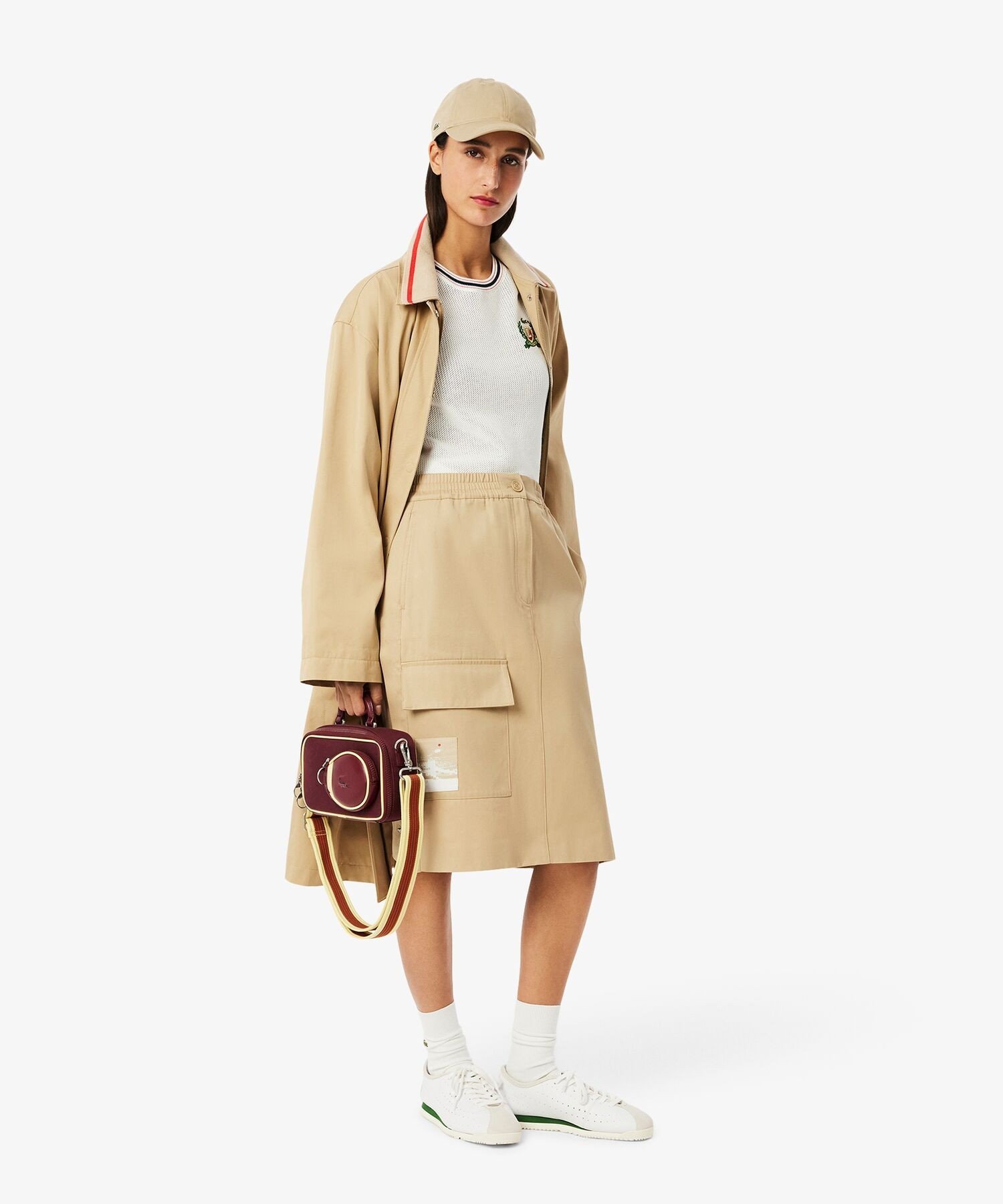 Асимметричная юбка Lacoste, с карманами-карго, бежевая — фото 4