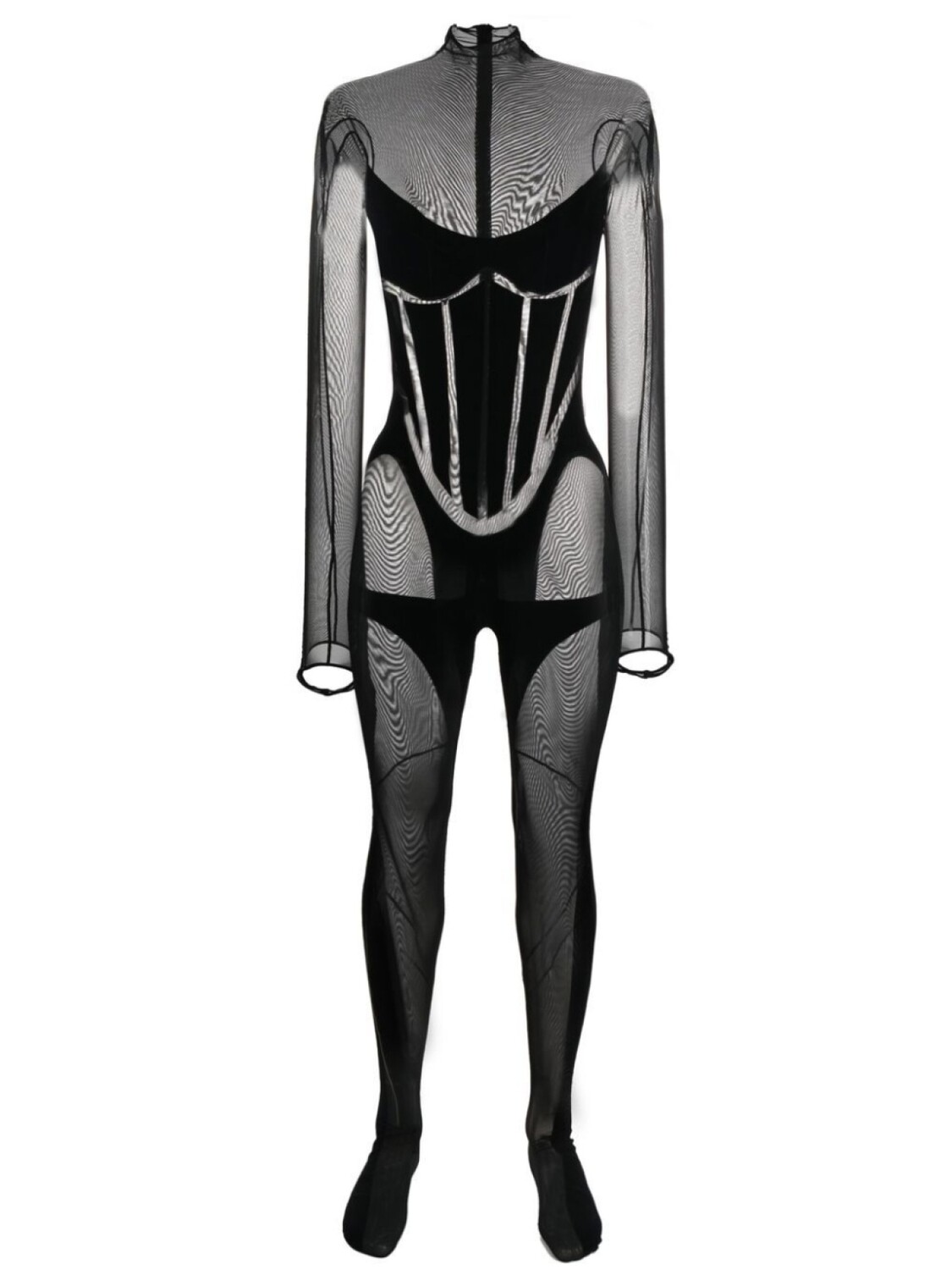 

Mugler прозрачный комбинезон из коллаборации с Wolford, черный