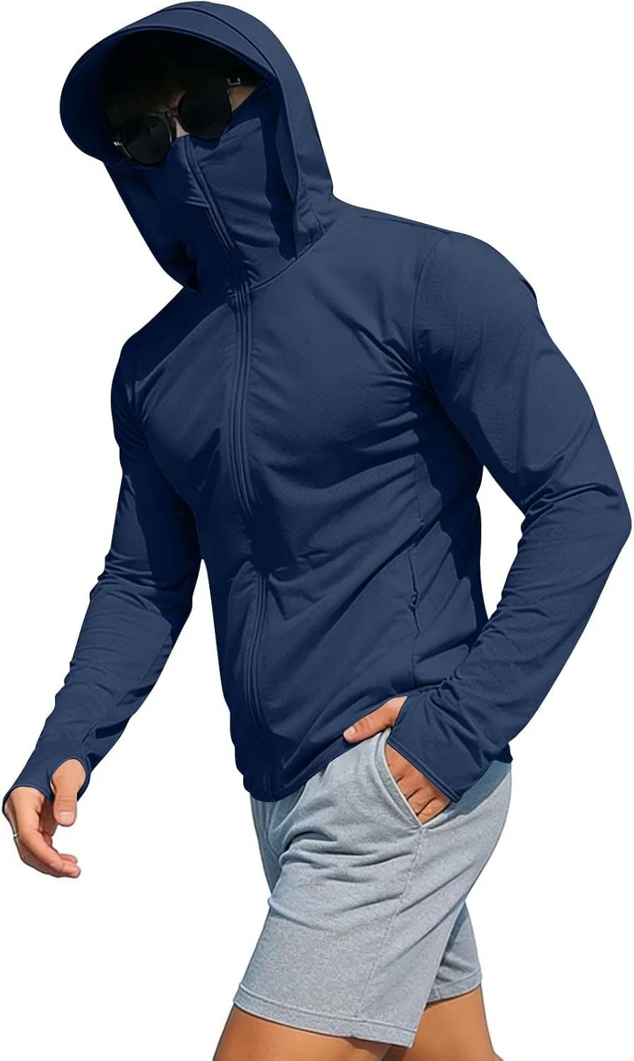 Мужская худи с капюшоном и маской, UPF 50+, Navy