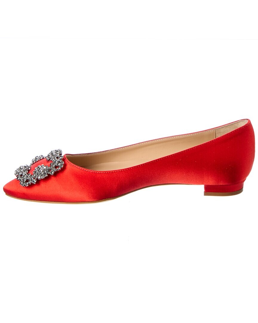Manolo Blahnik Атласные балетки Hangisi без каблуков, красный — фото 4