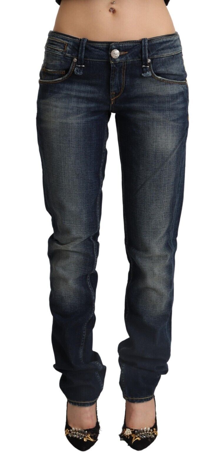 

Женские джинсы Acht Washed Cotton Skinny с низкой талией, синий