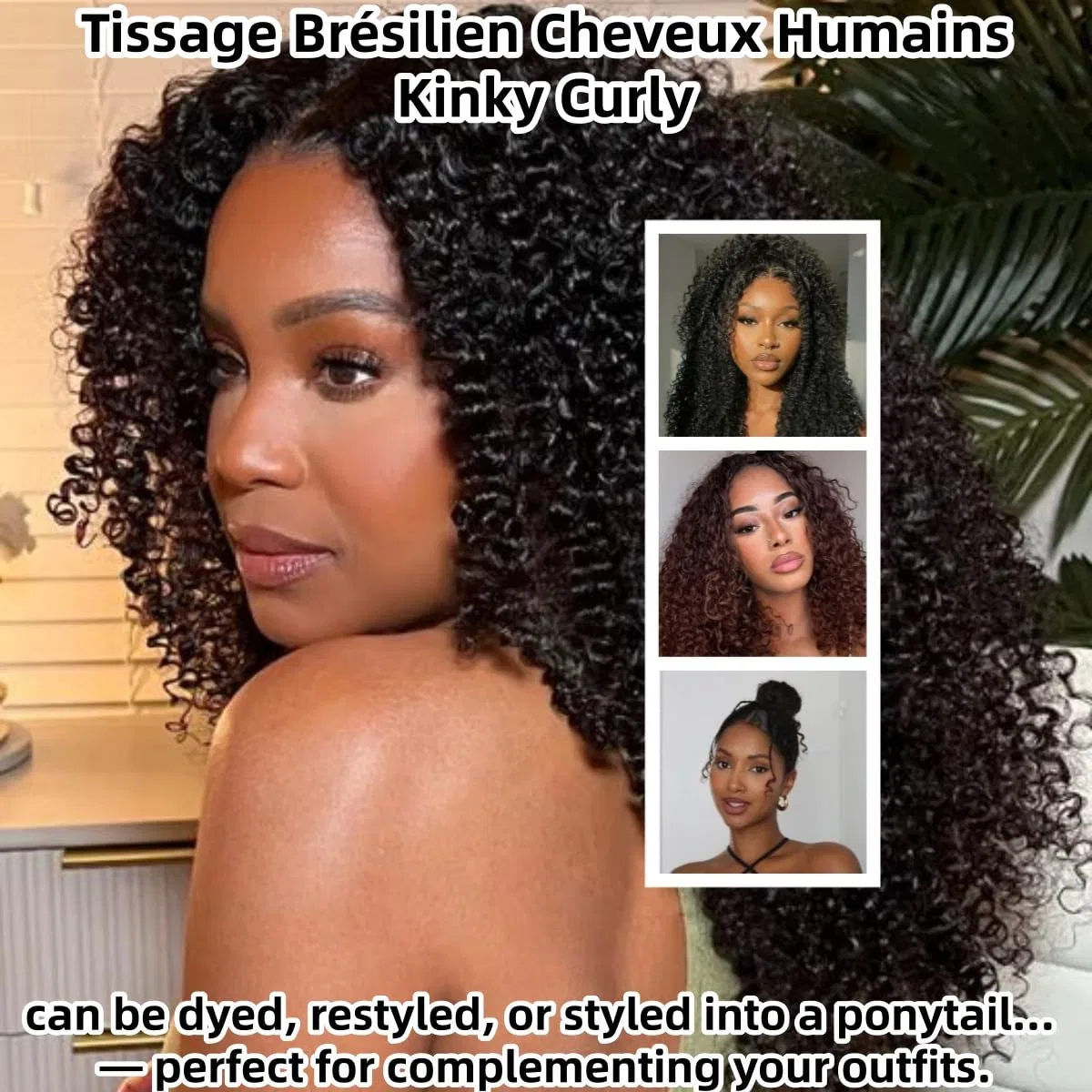 Натуральные кудрявые пучки человеческих волос Kinky Curly Bundles Gralune, Black — фото 4