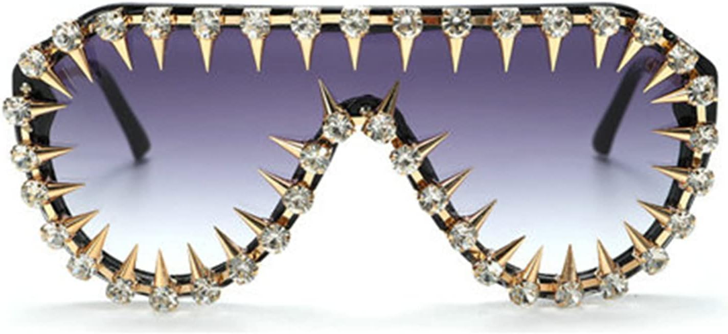 

Willochra Модные футуристические солнцезащитные очки в стиле Y2K с плоским верхом, заклепками, панк-стиль, большой щит, модные солнцезащитные очки для вечеринки со стразами, Gary