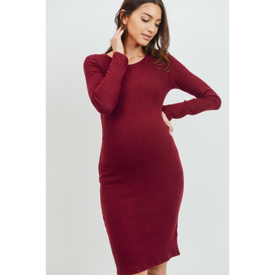 

Платье для беременных из ребристой вязки с длинными рукавами Hello Miz, Burgundy