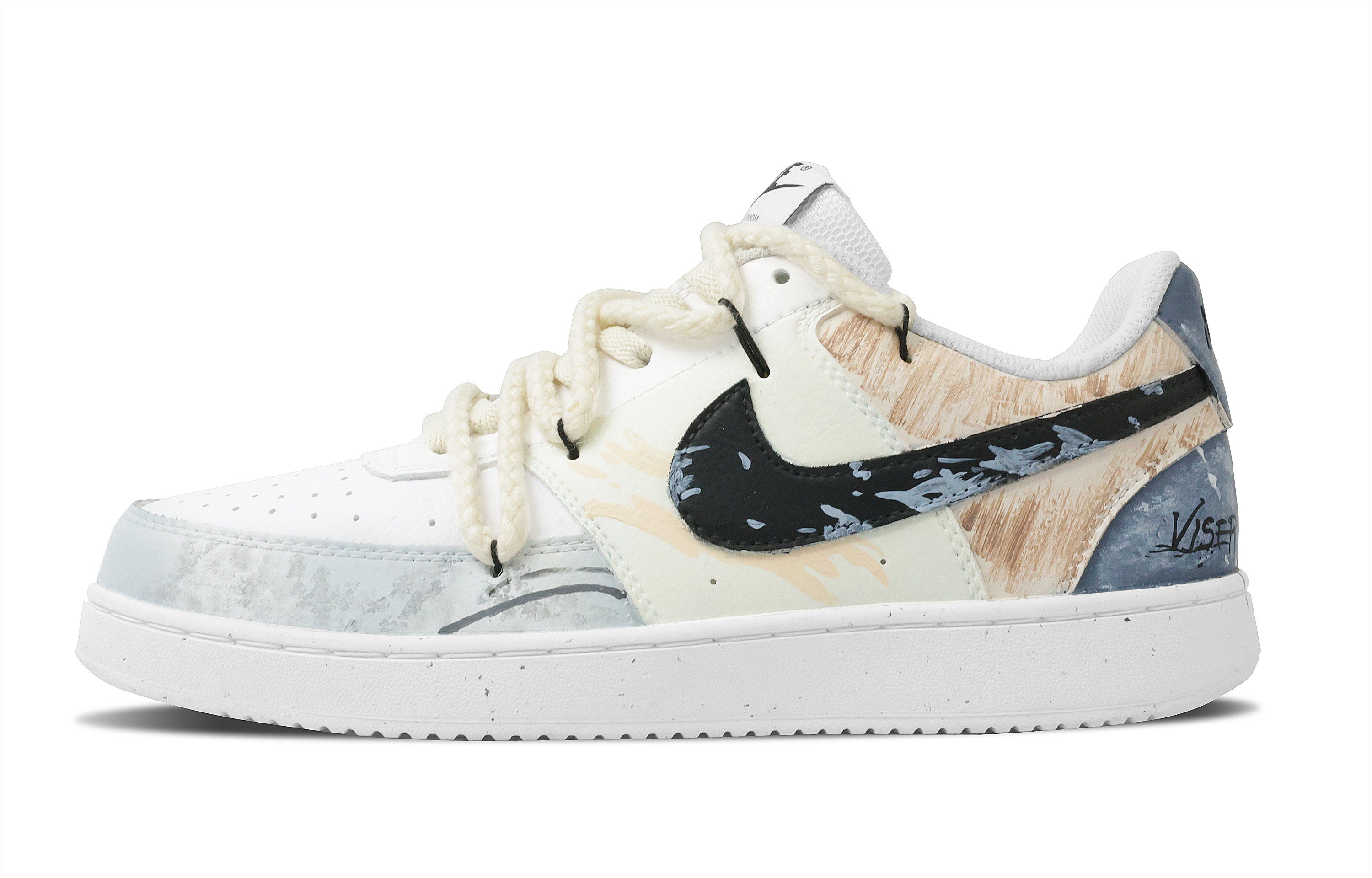 

Nike Кроссовки Court Vision 1 с низким верхом, противоскользящие, износостойкие, мужские, серо-синие