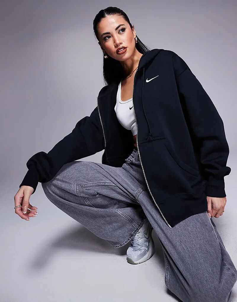

Толстовка Nike Phoenix Fleece свободного кроя с капюшоном на молнии черного цвета