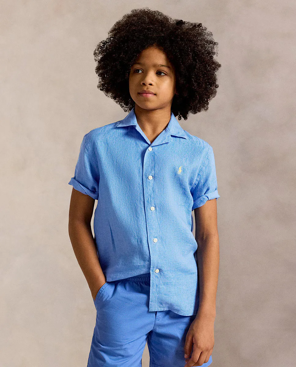 

Льняная рубашка для мальчика с короткими рукавами Polo Ralph Lauren, синий