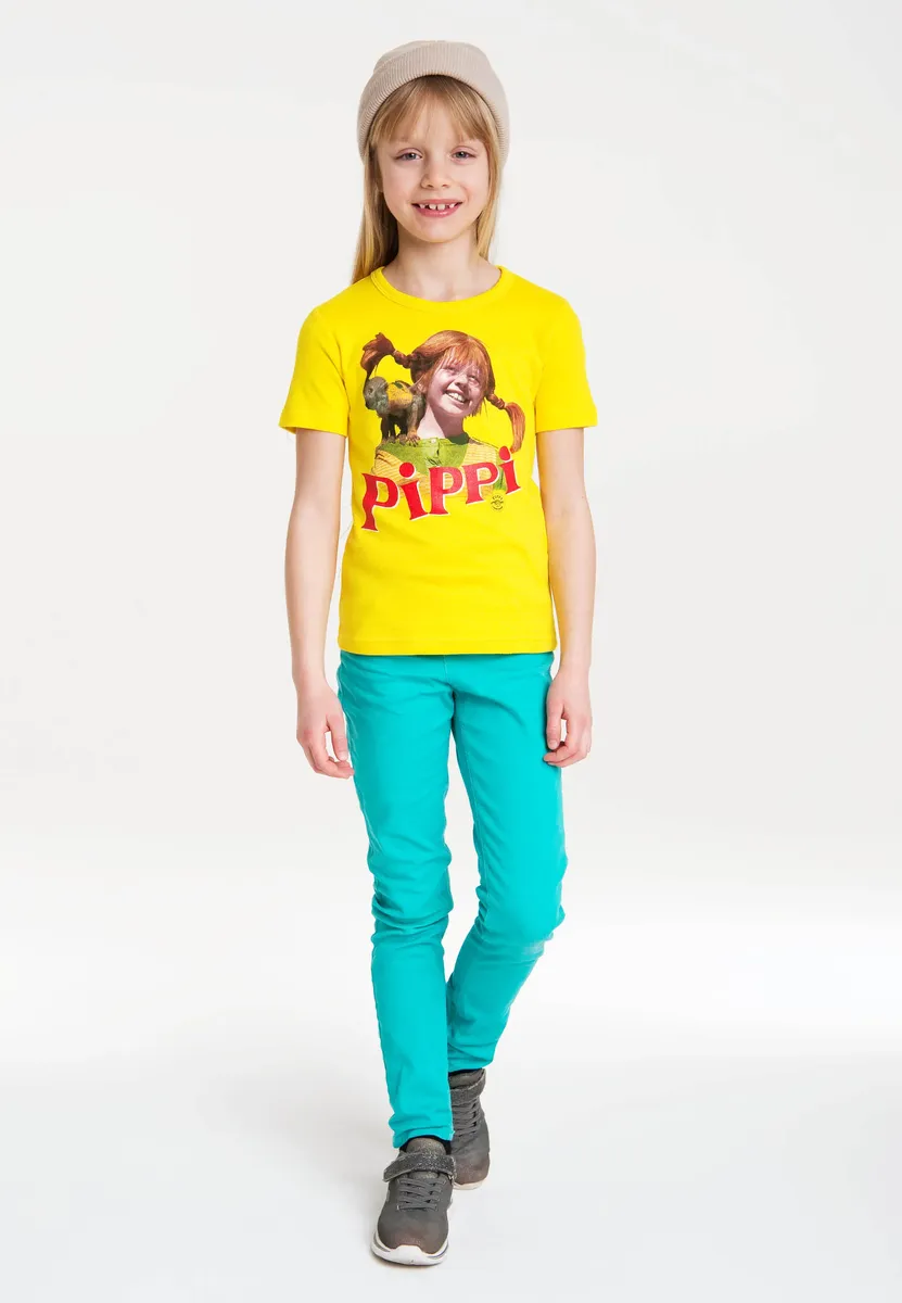 Футболка Logoshirt "Пеппи Длинныйчулок и мистер Нильссон" с принтом "Длинныйчулок" спереди, цвет Gelb-Rot — фото 2