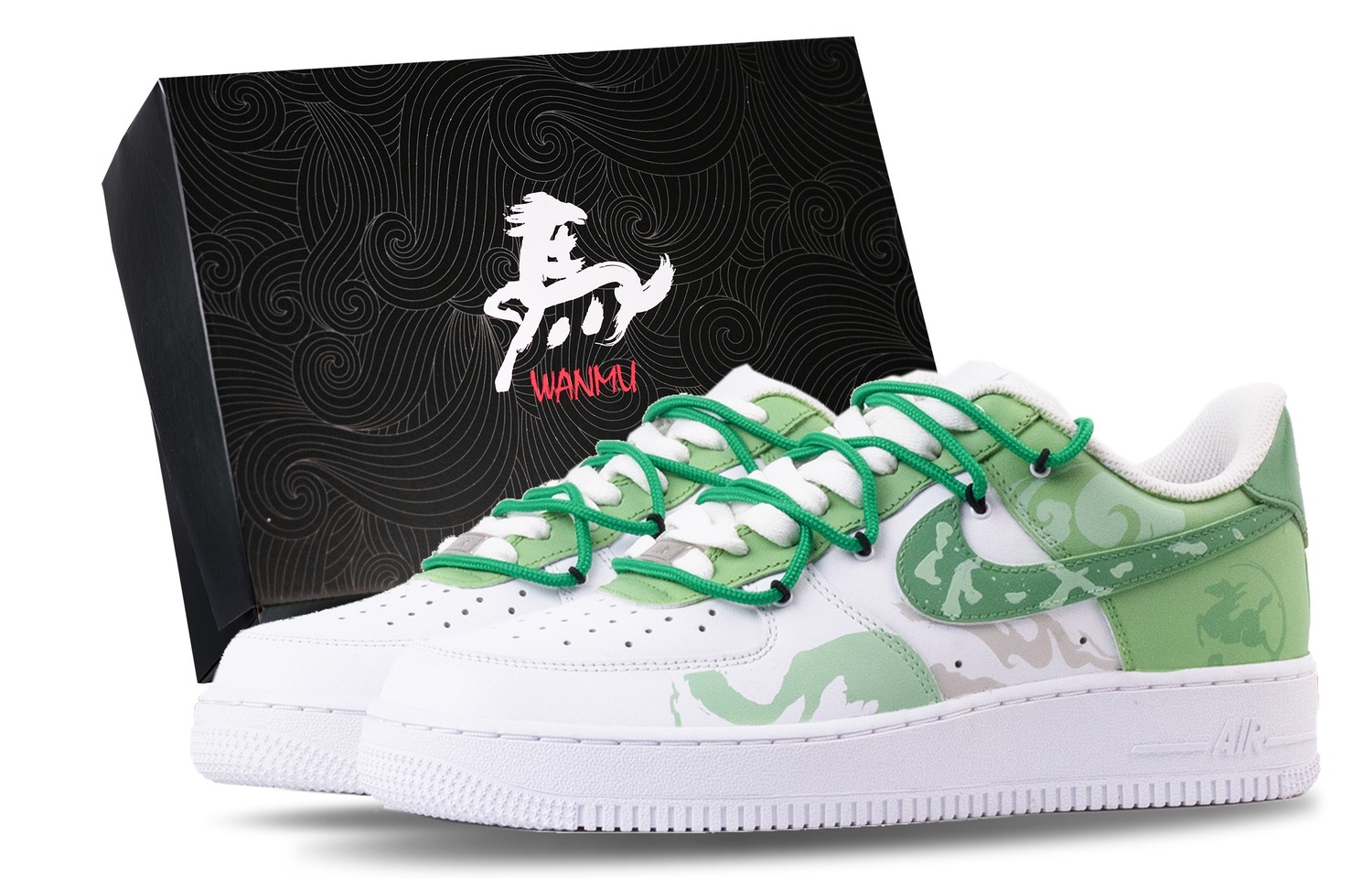 

Кроссовки мужские Air Force 1 Jade Horse Chasing The Wind Abrasion Resistant Balance Low top Skateboard Shoes бело- Nike, белый зеленый (черный Box)