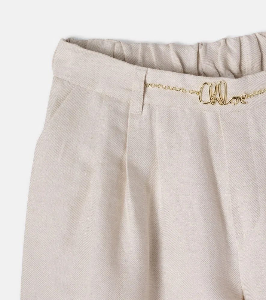 Брюки из льна и хлопка Chloé Kids, розовый — фото 4