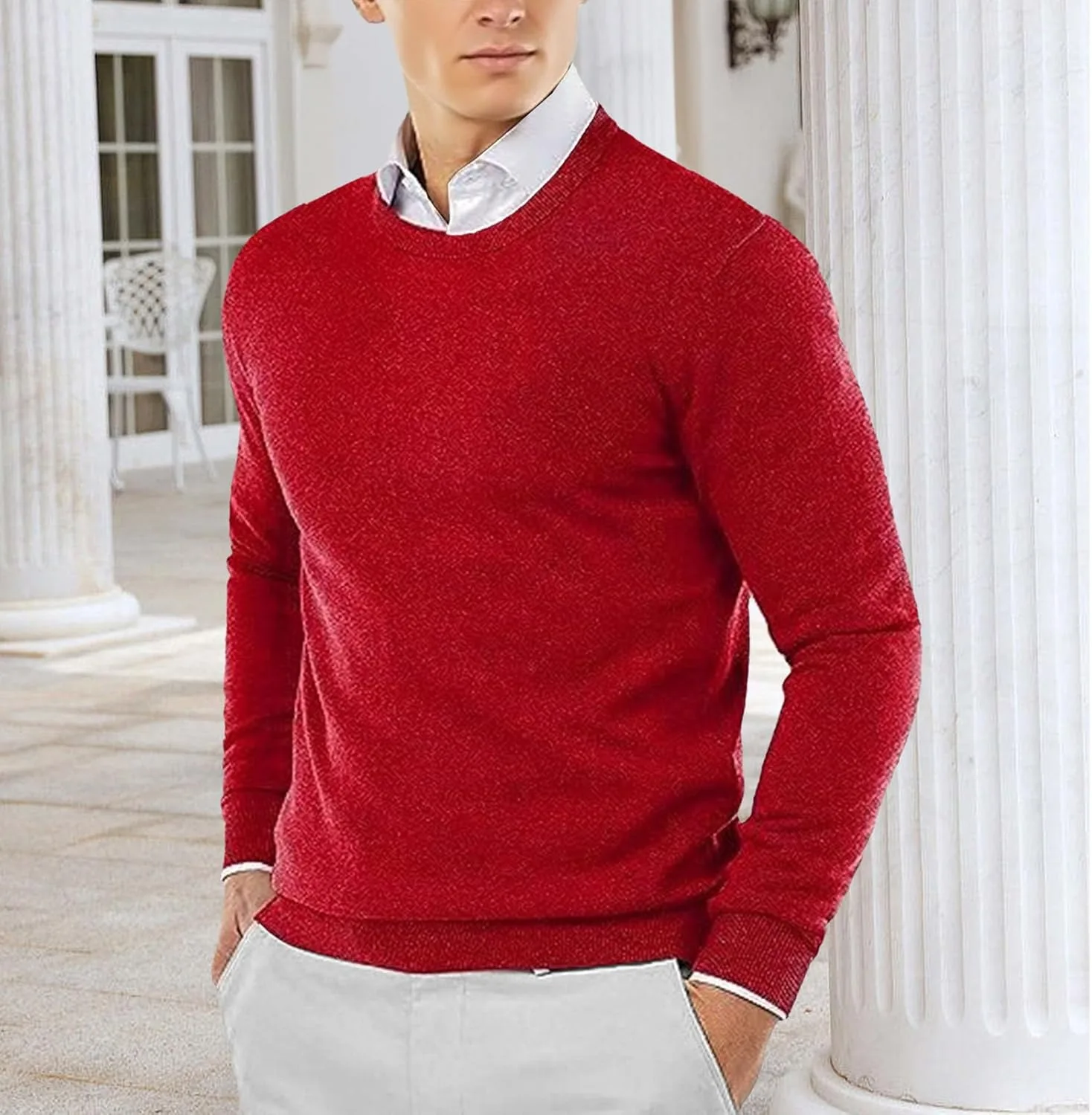 Мужской свитер с круглым вырезом Slim Fit Wool Blend — фото 3