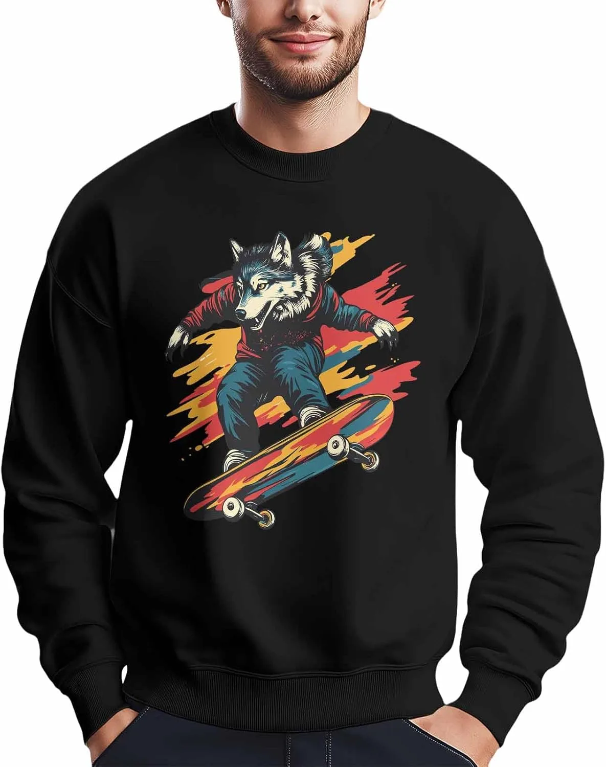 

Мужской свитшот с графикой волка на скейтборде Winvebermior