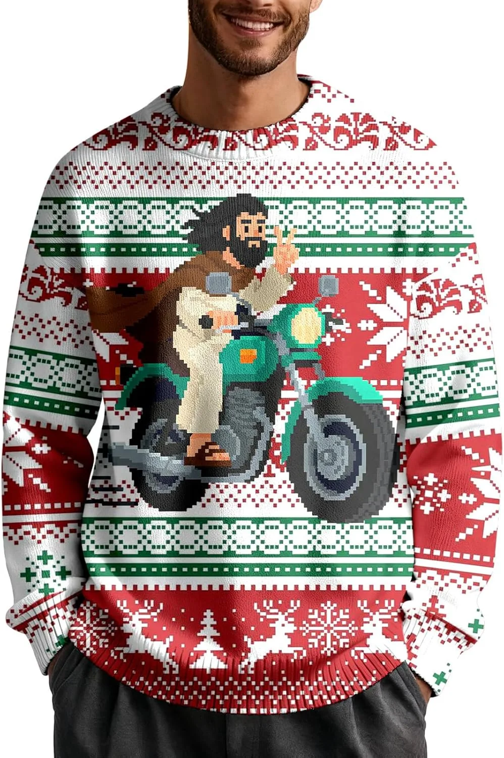 

Мужской свитер "Ugly Christmas" с принтом Pixel Jesus, длинные рукава JOWAMY