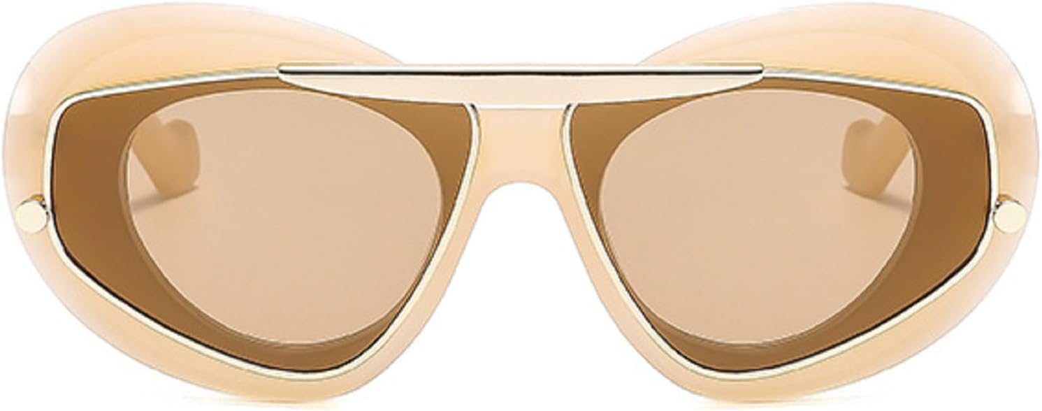 

Модные солнцезащитные очки «кошачий глаз» для женщин в толстой оправе, милые овальные солнцезащитные очки с защитой от УФ-излучения UV400 и металлическим корпусом mincl, Champagne