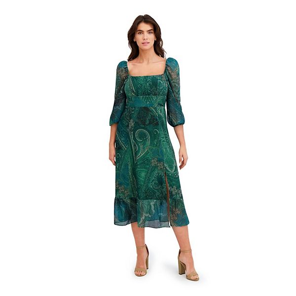 

Женское платье миди с рукавом епископ и завышенной талией London Times, Green Blue