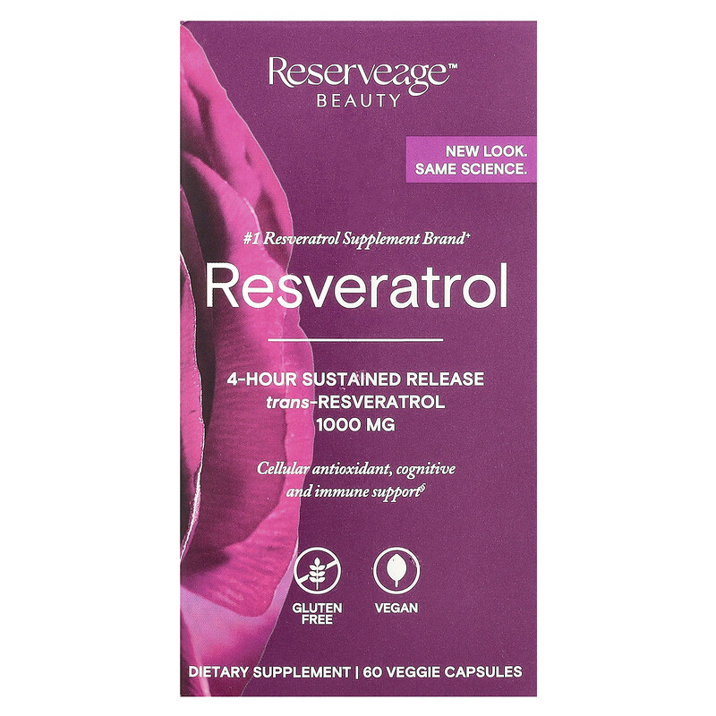 

Reserveage Beauty, ресвератрол, 60 растительных капсул