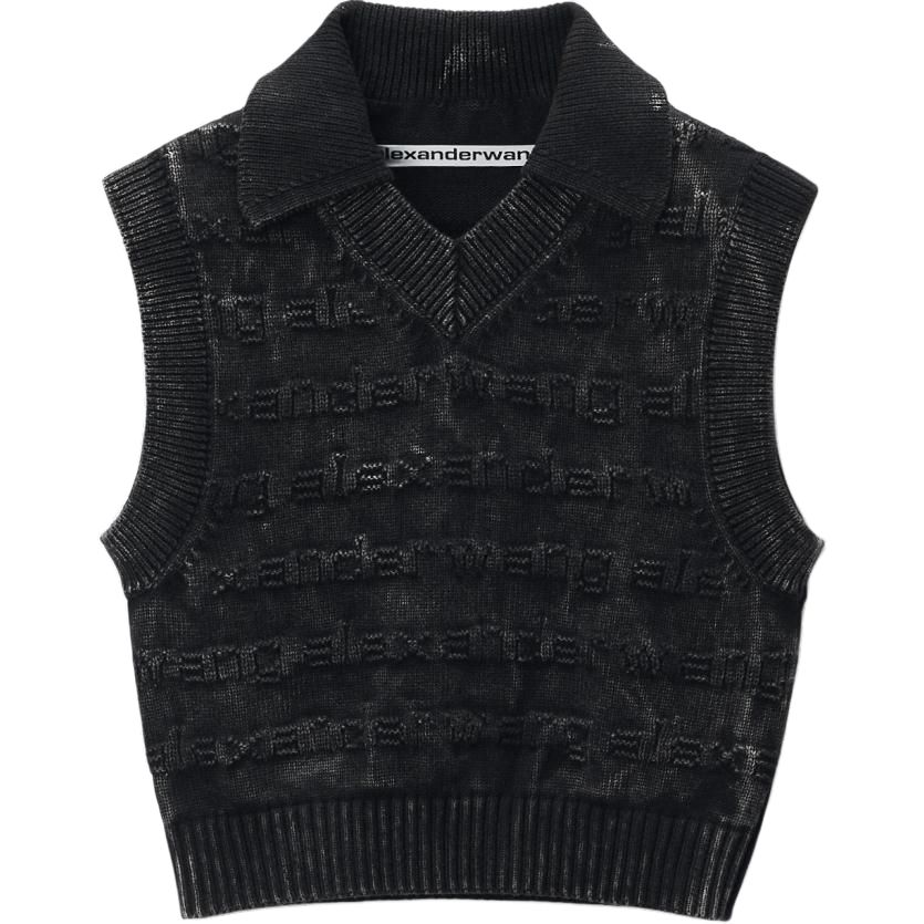 Вязаный жилет с интарсией с логотипом Alexander Wang, черный — фото 3