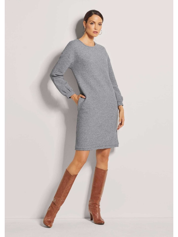 

MADELEINE Повседневное платье с круглым вырезом и карманами, серо-бежевого цвета