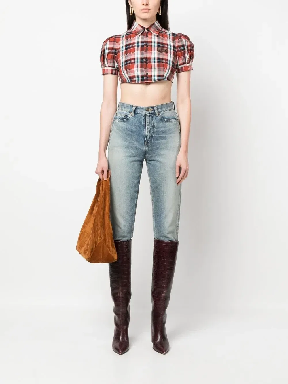 Рубашка в клетку с рукавами-фонариками Dsquared2, красный — фото 2